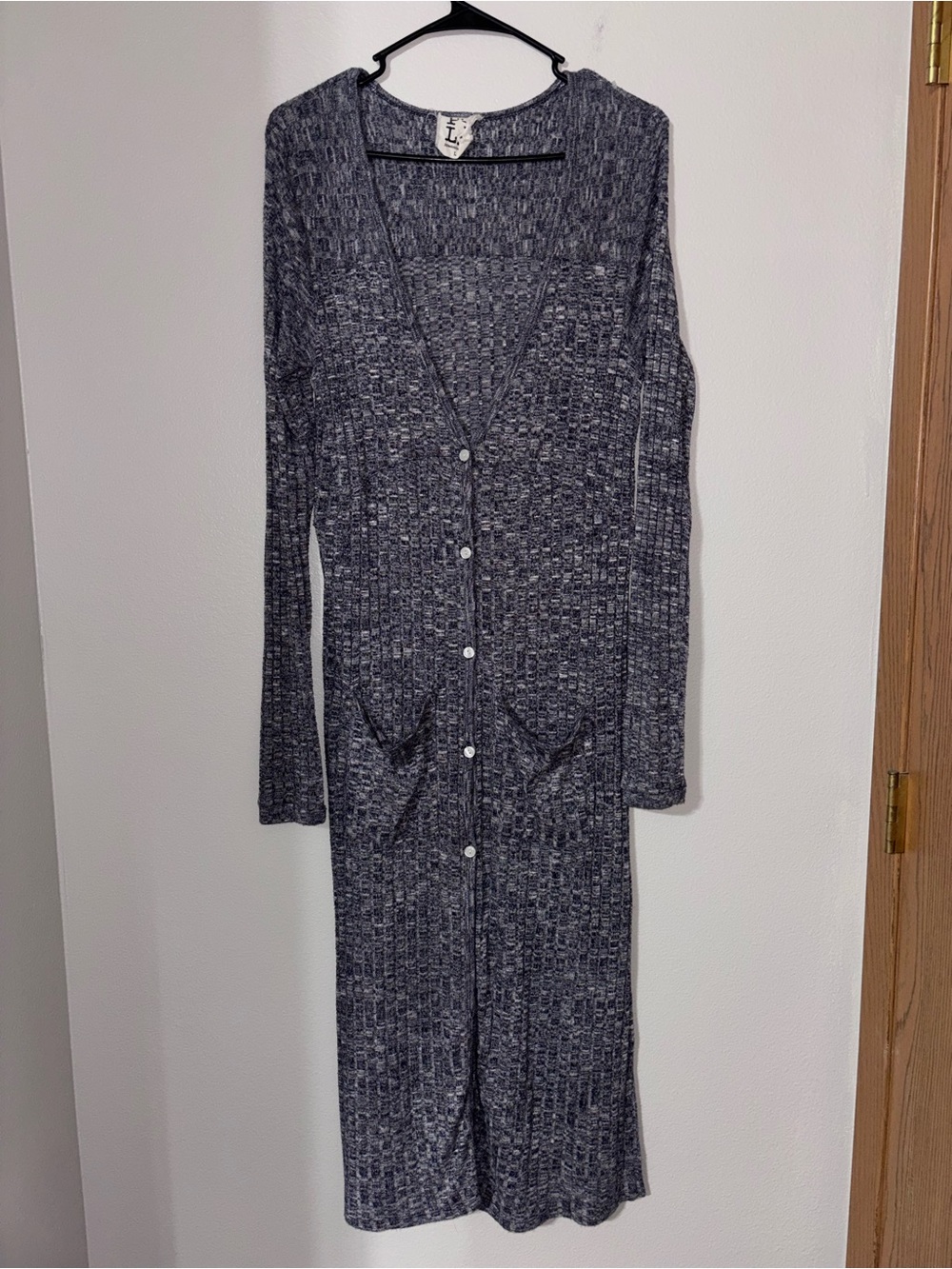 PPLA Long Ribbed Button-Front Maxi Dress in Charcoal Gray